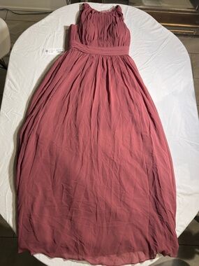 Azazie Luz Desert Rose Chiffon Lace Back Maxi Dress Custom 36 30 40